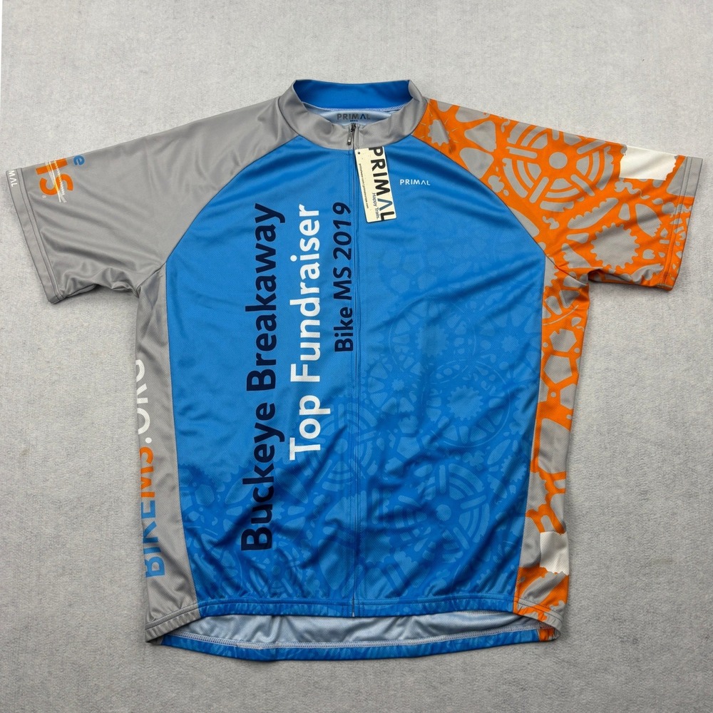 NWT Primal Jersey Mens 2XL Blue Bike MS Buckeye Breakaway Full Zip Cycling Shirt